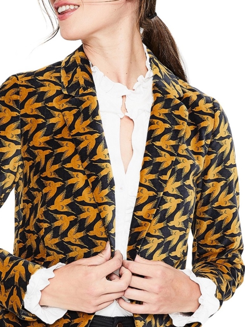 Boden Blazer 6 Fall Jacket Small Tailored Velvet Bird Lux Marylebone Marigold